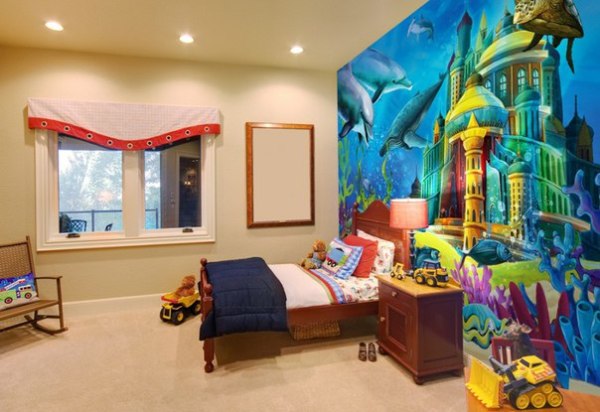 Wall mural with the image of the underwater kingdom in the interior of a children's room