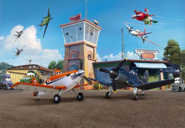 Wall mural depicting the fabulous life of cartoon airplanes