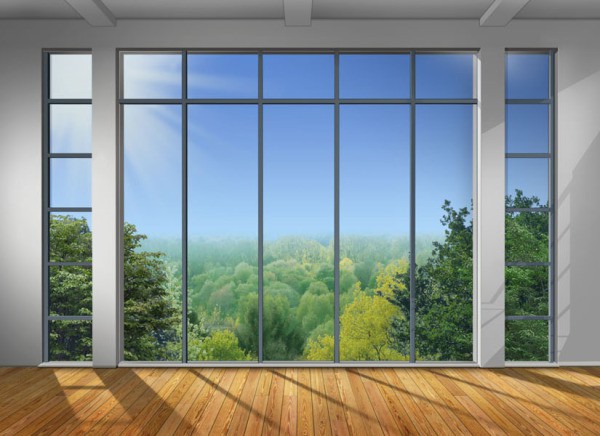 Photowall-paper with the image of such a view from a panoramic window on the sky and the forest will become an adornment of any stylistic interior