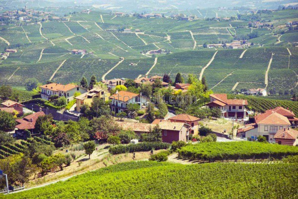 Wall mural with a top view of a mountain village