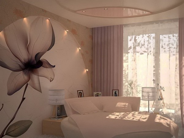 Photo wallpaper in the bedroom by feng shui, gentle and calm