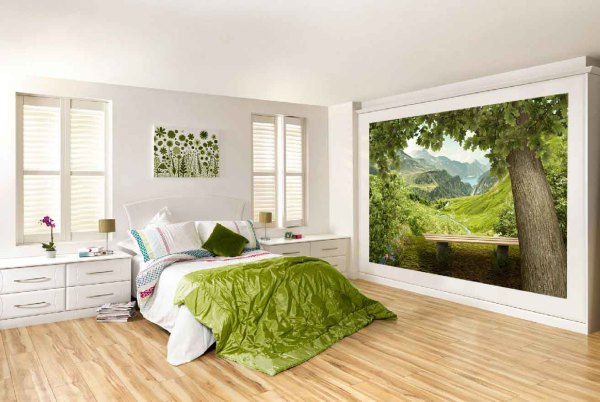 Photowall-paper with the image of natural plots will suit any bedroom interior