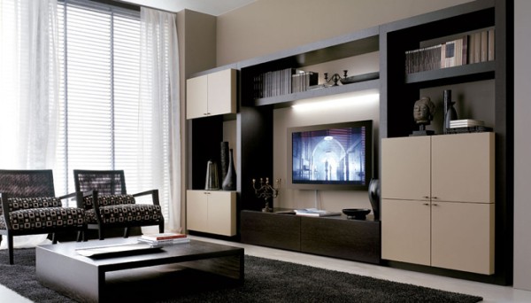 The interior with a TV on the wall in a modern style