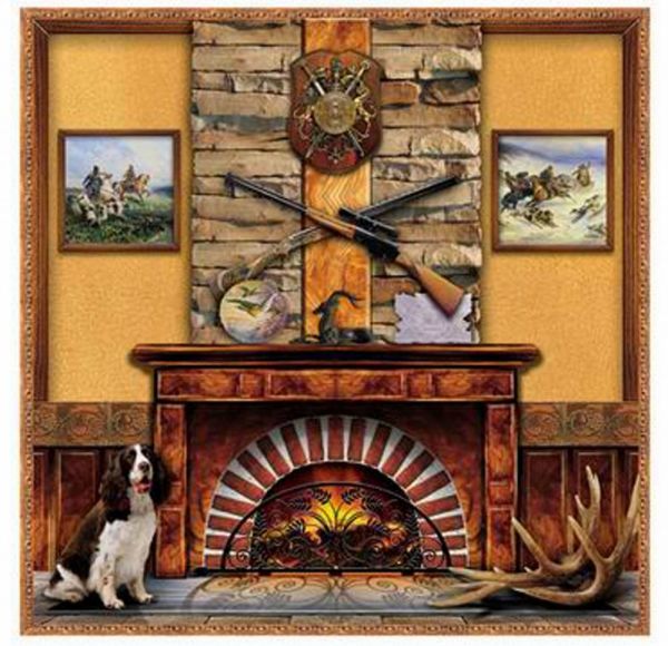 An example of a photo wallpaper with a picture of a hunting fireplace