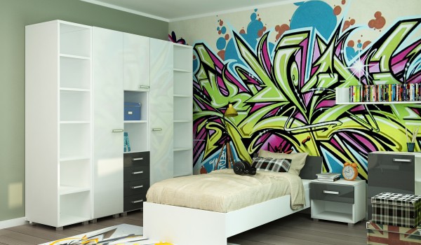 Stylish murals for the teenager’s room, made in the fashionable graffiti technique. Perfect for an active child