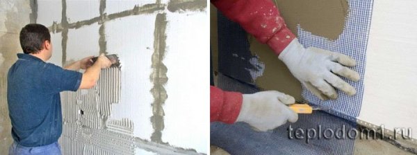 Putting glue on the wall with a comb