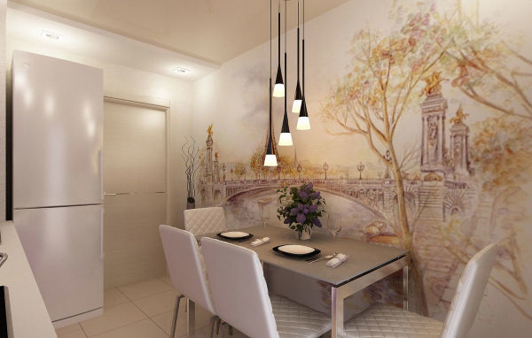 An example of how to decorate a wall in the kitchen near the dining table