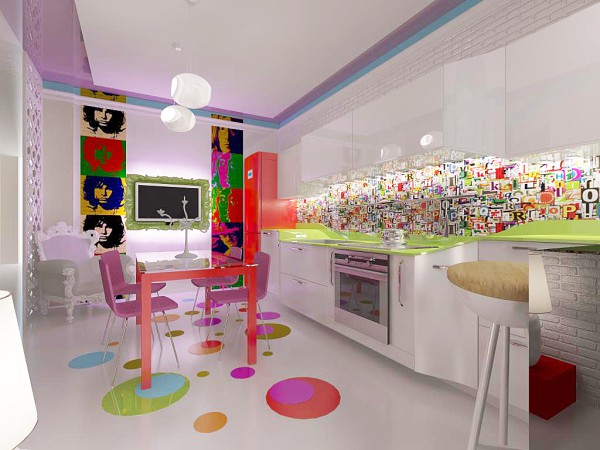 An example of a kitchen decorated in an ultramodern style - pop art