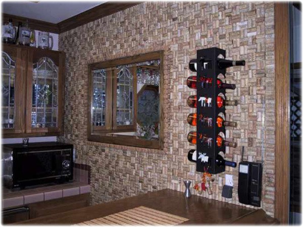 Cork walls in the interior of the kitchen