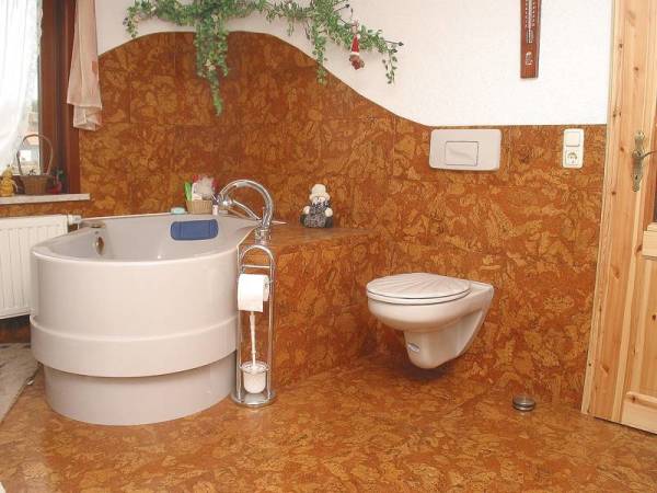 Bathroom with cork walls and floors