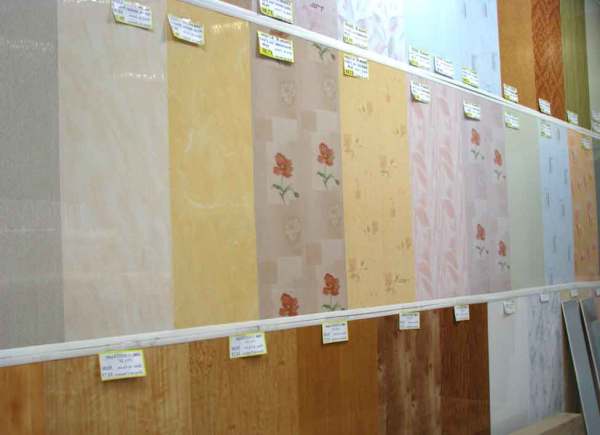 There are a lot of wall panels made of PVC, they can be one-color and with a pattern, and not necessarily one on each panel, there are also plastic panels with imitation wood