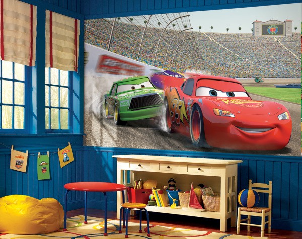 The future driver will love the photo wall murals of children's cars with the image of the characters from the cartoon 