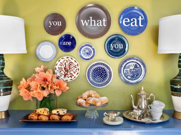 Photo - Ceramic plates in the interior. Ceramic decorative plates can be an interesting decoration on any wall