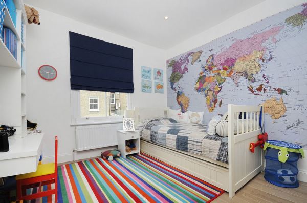 Photowall-paper with the image of a world map will help the child to know geography better and future travelers and researchers will like it very much