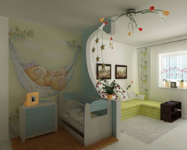 Photowall-paper in the nursery with teddy bears, will be well suited for babies up to five years, as such images do not include too bright or dark colors