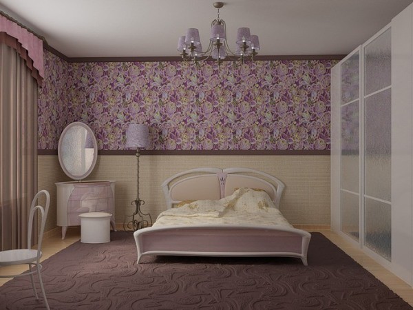 Using a horizontal combination of wallpaper in the bedroom