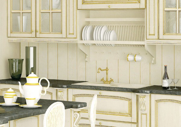 Provence-style kitchen with wooden lining