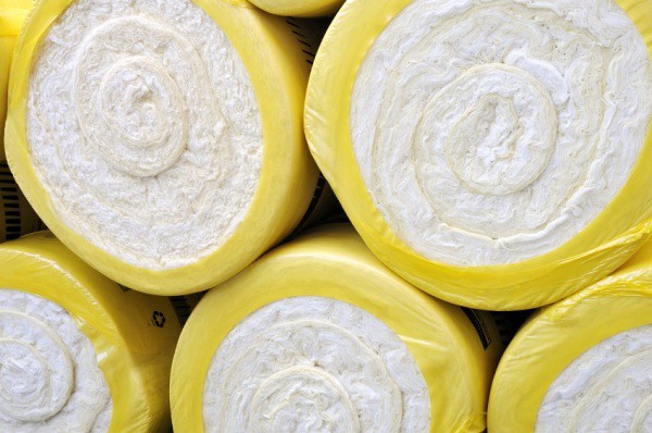 White mineral wool in rolls