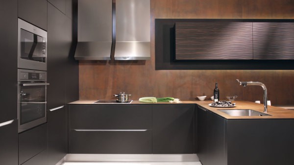 MDF panels on the walls of the kitchen look like wood trim, but much cheaper and more convenient to care for