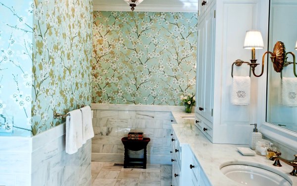 If you wish, you can find non-woven wallpaper with increased moisture resistance, and they can easily decorate your bathroom