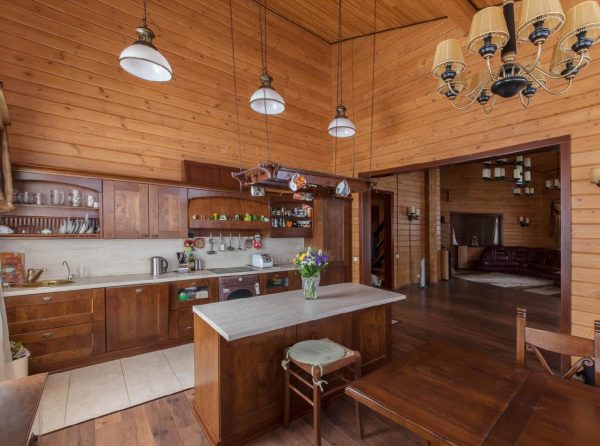 You see the option of how to make the walls of the kitchen beautifully using natural material - lining