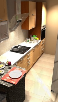 Washable wallpaper with imitation tiles will help to save the necessary centimeters in a small kitchen