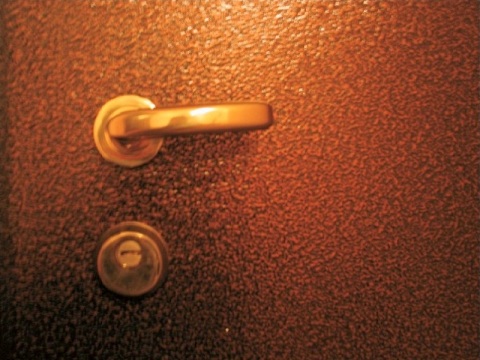 We see an example of a metal door painted with polymer paint.