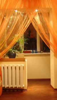 Orange curtains in the living room