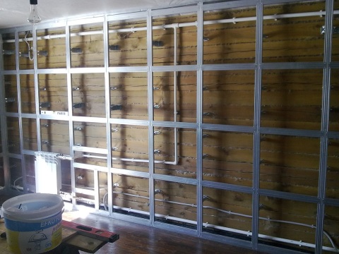 Drywall walls on wood, most often mounted using a crate