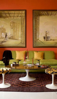 Warm orange color of the living room