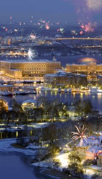 View of the city with New Year's fireworks