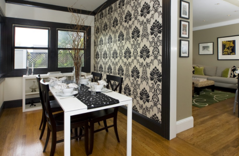 Vinyl wallpaper in the interior of the kitchen