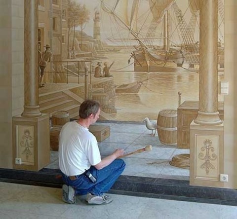 Making a mural on plaster