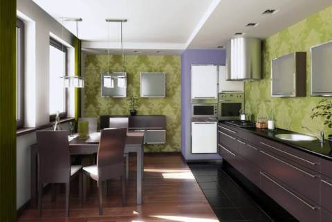 The use of soft colors wallpaper for the kitchen