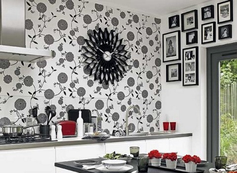 Wallpaper with flowers for the kitchen