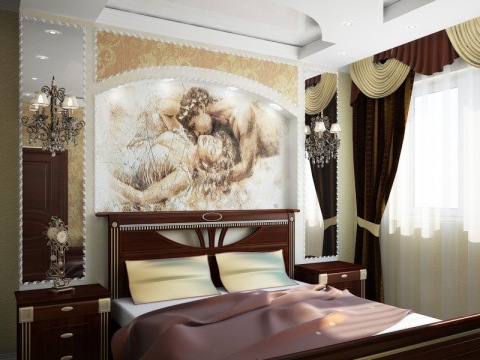 Wall painting in the bedroom design with a romantic slope