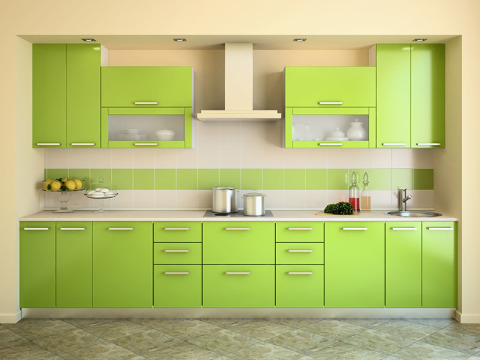 Calm interior design with light green kitchen