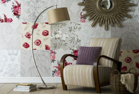 Patchwork wallpaper combination for living room