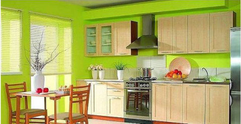 Lime green in the walls of the kitchen