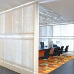 Translucent concrete partitions in an office interior