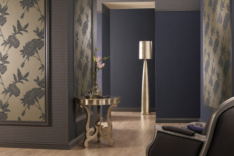 Hallway with a combination of several types of wallpaper and paint