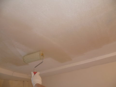 Primer on the ceiling for painting after putty