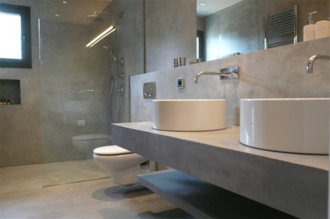 Interior of a bathroom with plastered walls