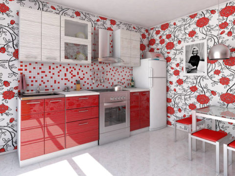 Red color in the interior of the kitchen