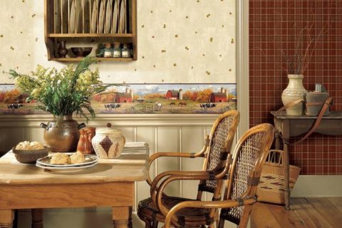 Wallpaper in the interior of the kitchen