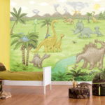 Wall mural with dinosaurs for a boy’s room