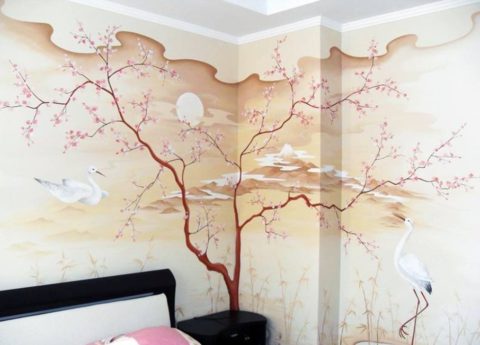 Japanese-style drawing in the bedroom