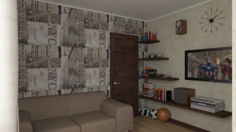 Warm gray color in the design of the room of a teenage boy